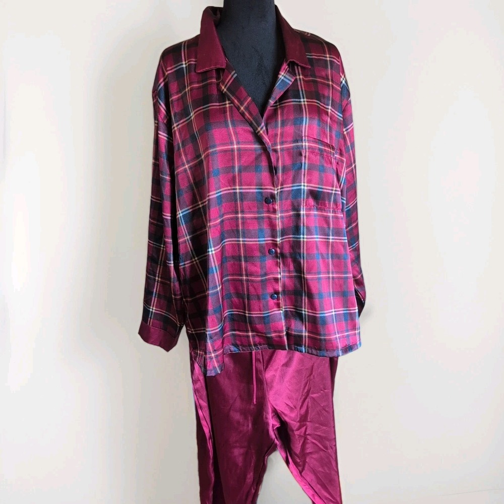 Secret Treasures Women 2 Piece Silky Burgundy Lounge Wear Pant Set PJ Sz 2XL